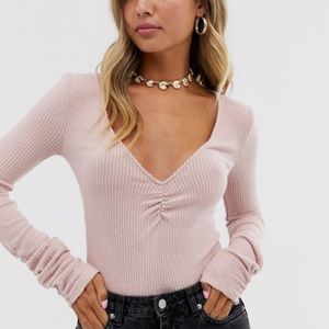 NWOT Free People Cozy Up To Me Bodysuit in Blush